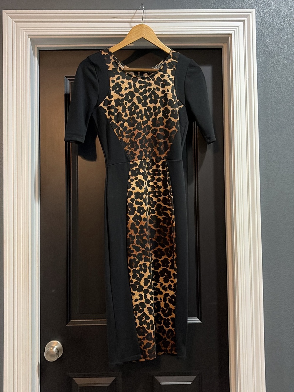 Almost Famous Black Midi Dress with Leopard Print Panel
